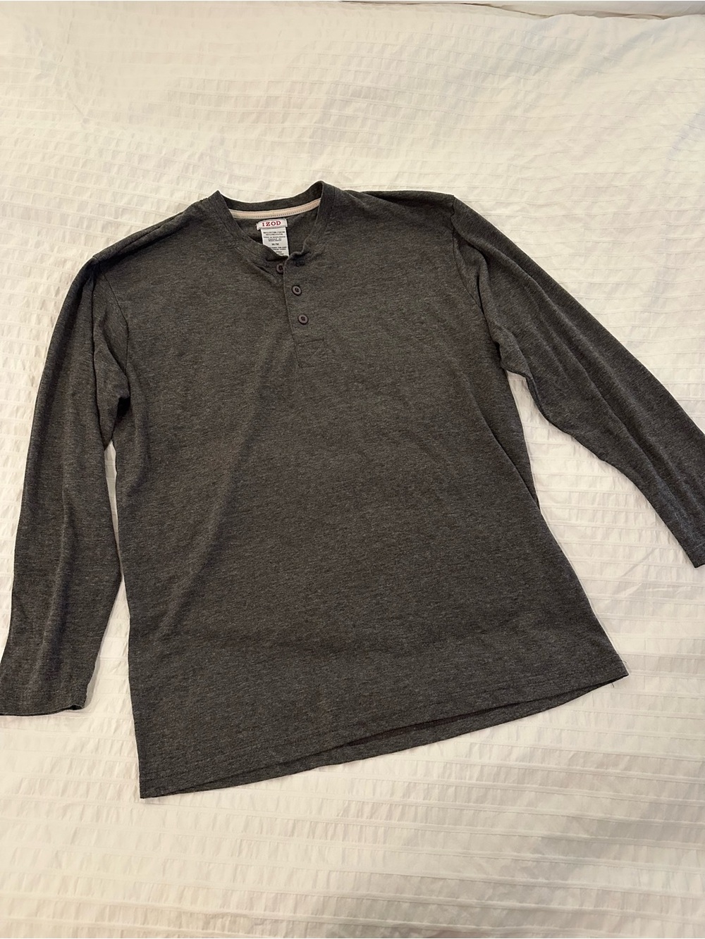 Izod Heather Gray Henley Shirt with Purple Buttons